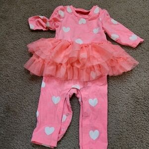 Cat & Jack Pink Heart One Piece with Tulle Skirt